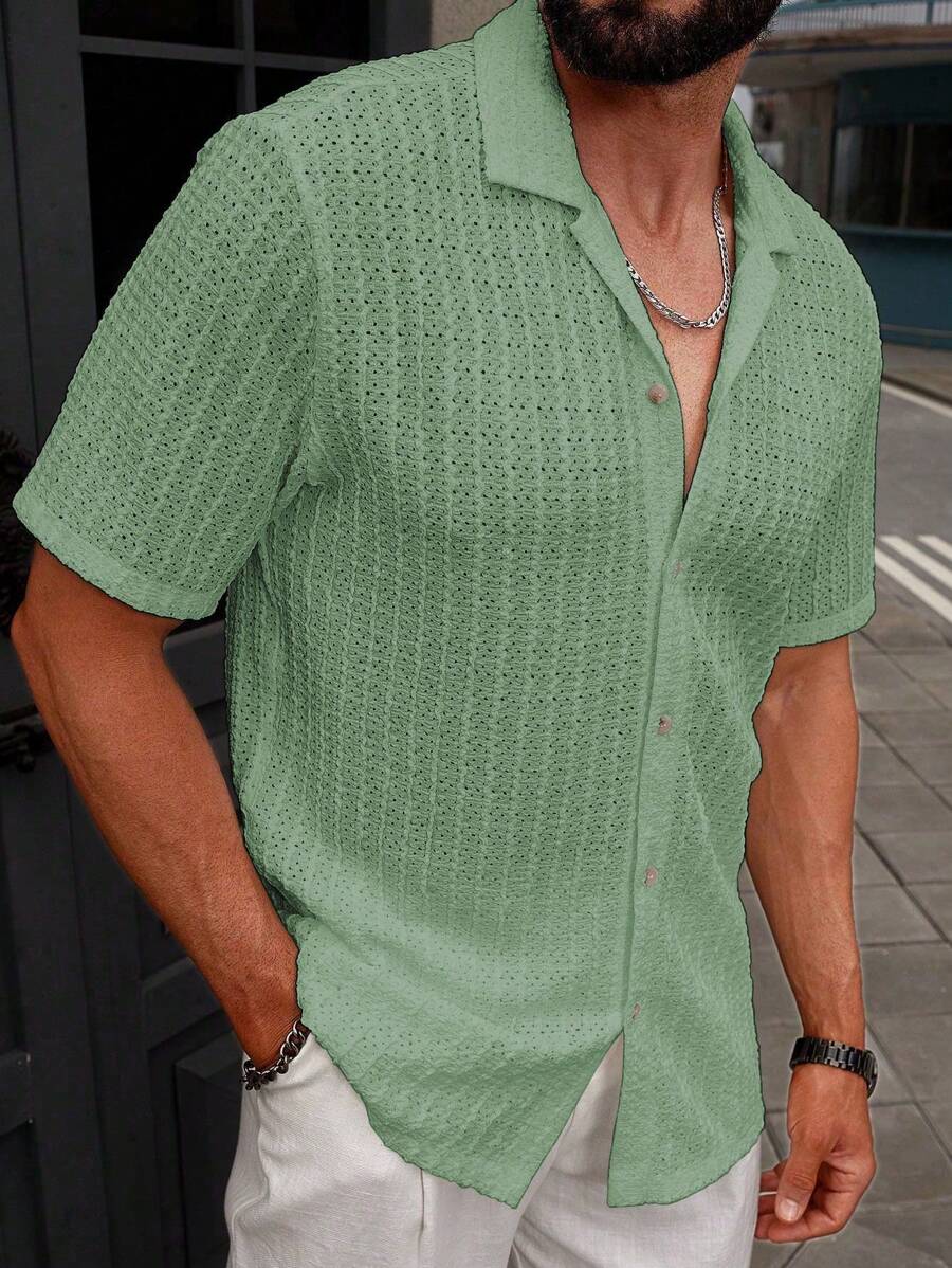 Shirt Shop Textured Mesh Cuban Collar Short Sleeve Shirt – Ralven