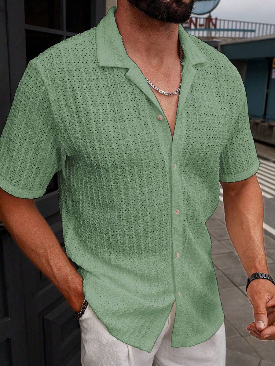 Shirt Shop Textured Mesh Cuban Collar Short Sleeve Shirt – Ralven