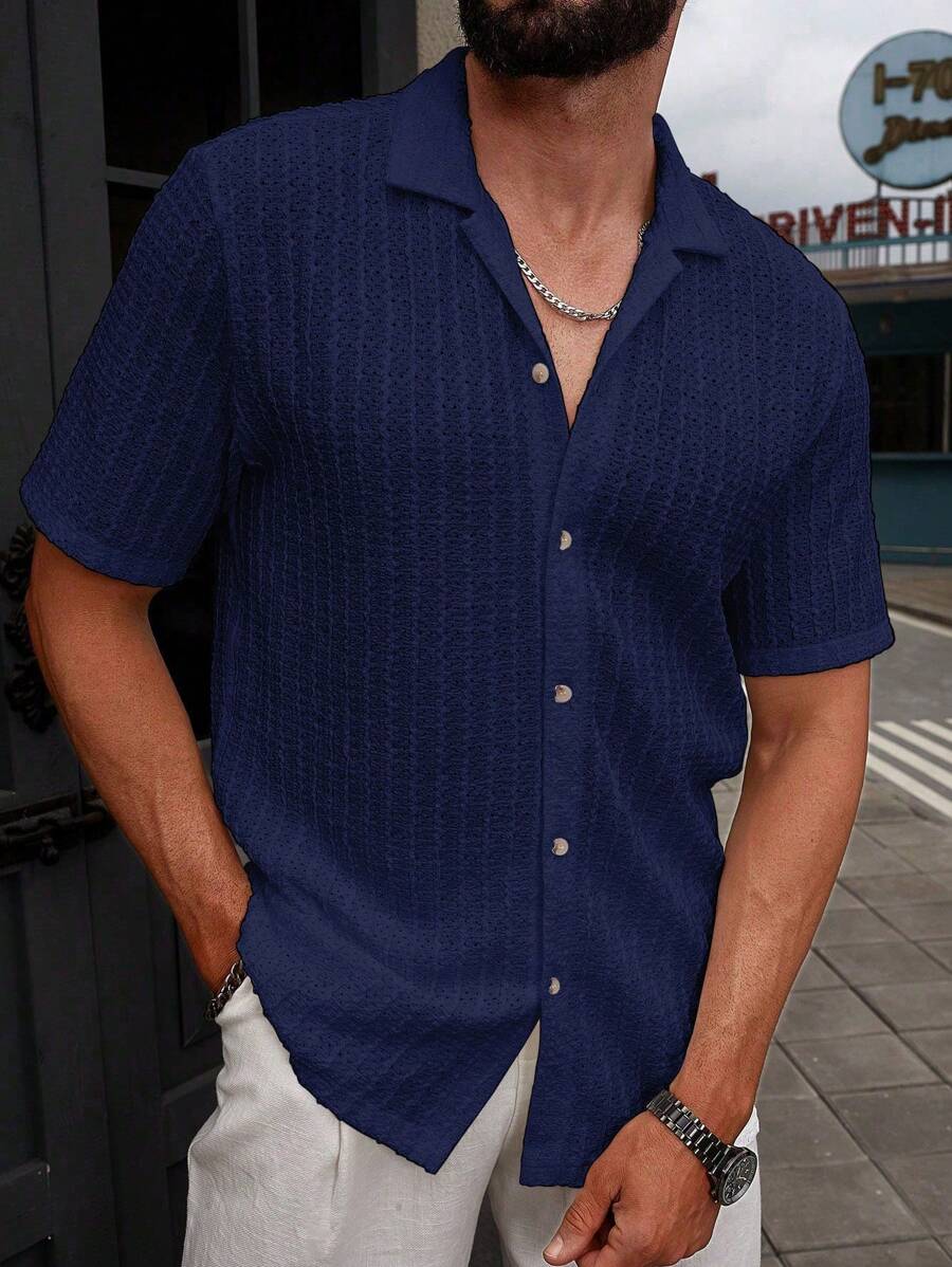 Shirt Shop Textured Mesh Cuban Collar Short Sleeve Shirt – Ralven