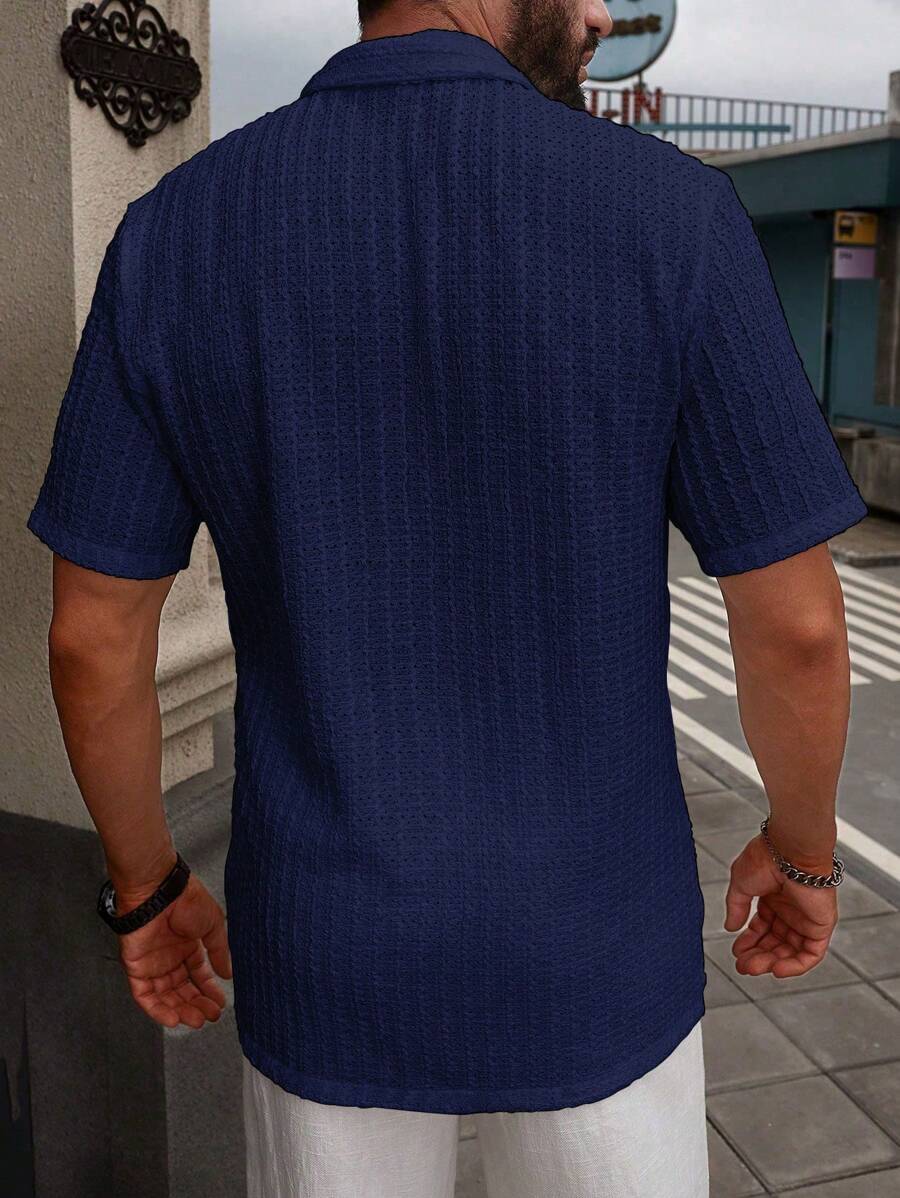 Shirt Shop Textured Mesh Cuban Collar Short Sleeve Shirt – Ralven