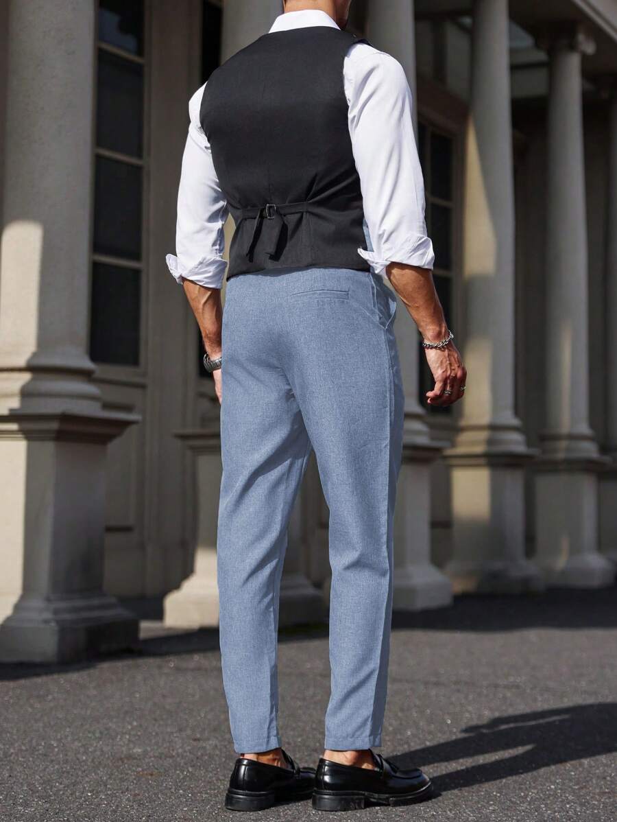 Mens Pant and Vest Set Woven Polyester V-Neck Sleeveless 2-Piece Formal – Galso