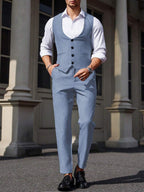Mens Pant and Vest Set Woven Polyester V-Neck Sleeveless 2-Piece Formal – Galso