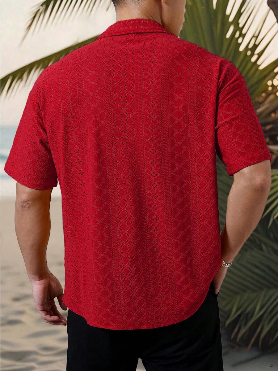 Mens Short Sleeve Crochet Shirt Jacquard Stripe Loose Fit – Darco