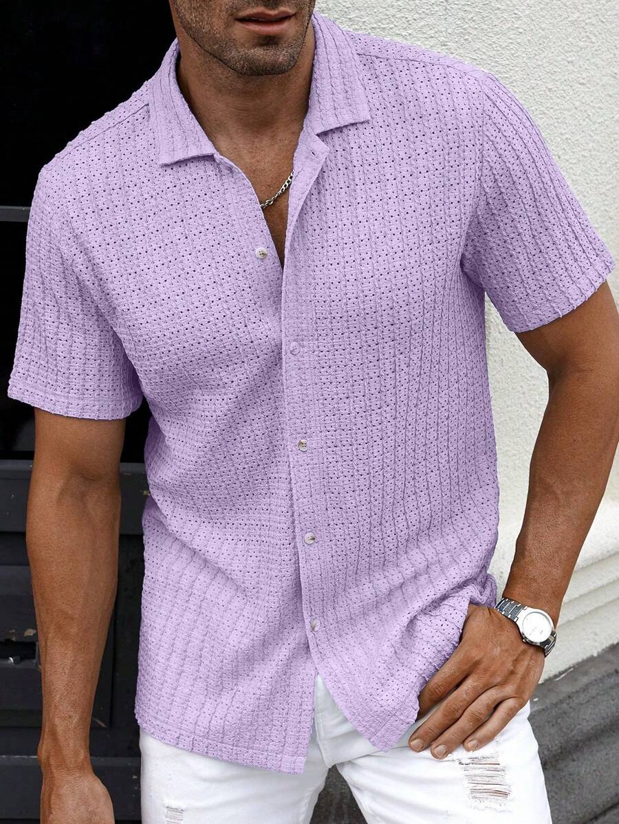 Shirt Shop Textured Mesh Cuban Collar Short Sleeve Shirt – Ralven