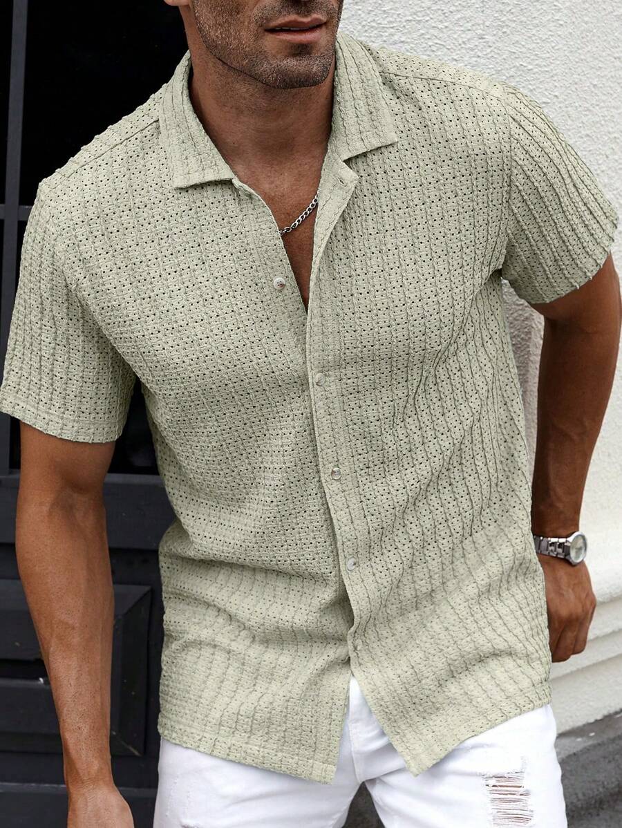 Shirt Shop Textured Mesh Cuban Collar Short Sleeve Shirt – Ralven