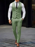 Mens Pant and Vest Set Woven Polyester V-Neck Sleeveless 2-Piece Formal – Galso