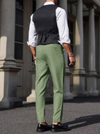 Mens Pant and Vest Set Woven Polyester V-Neck Sleeveless 2-Piece Formal – Galso