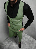 Mens Pant and Vest Set Woven Polyester V-Neck Sleeveless 2-Piece Formal – Galso