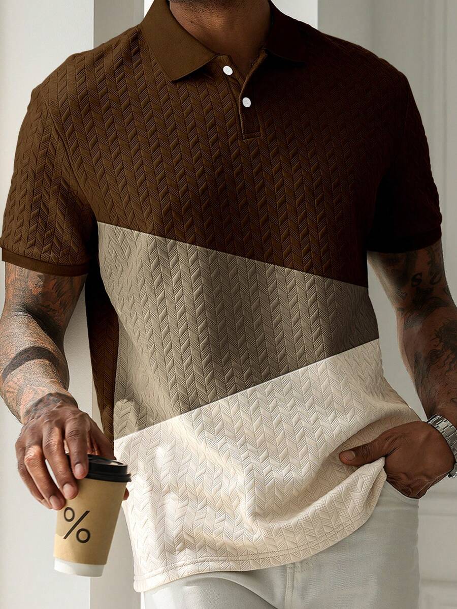 Mens Polo Shirt Geometric Jacquard Knit Short Sleeve – Balvex