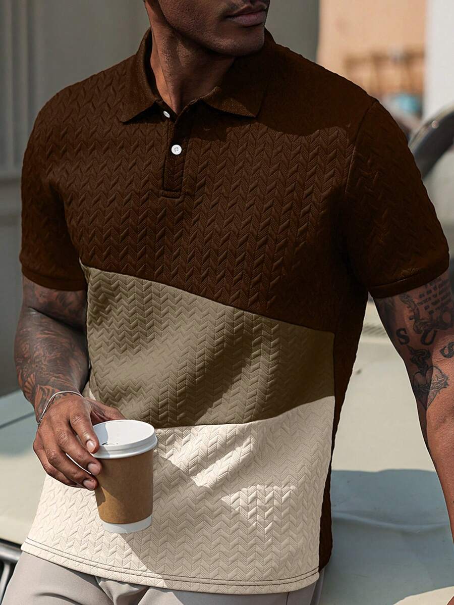Mens Polo Shirt Geometric Jacquard Knit Short Sleeve – Balvex