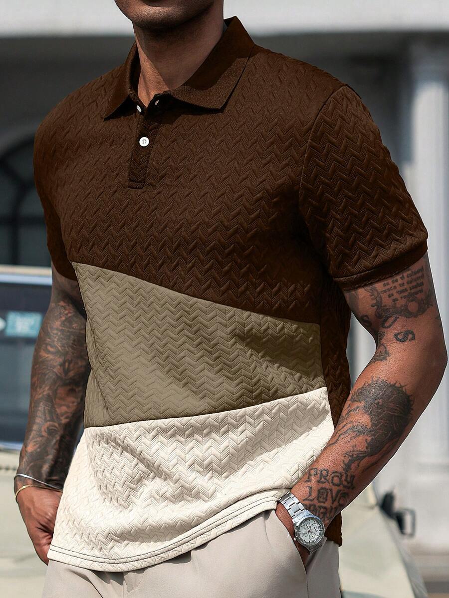 Mens Polo Shirt Geometric Jacquard Knit Short Sleeve – Balvex