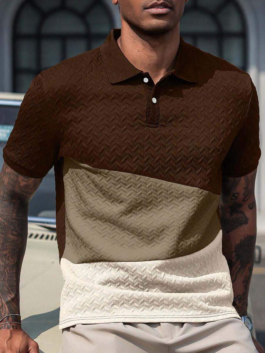 Mens Polo Shirt Geometric Jacquard Knit Short Sleeve – Balvex