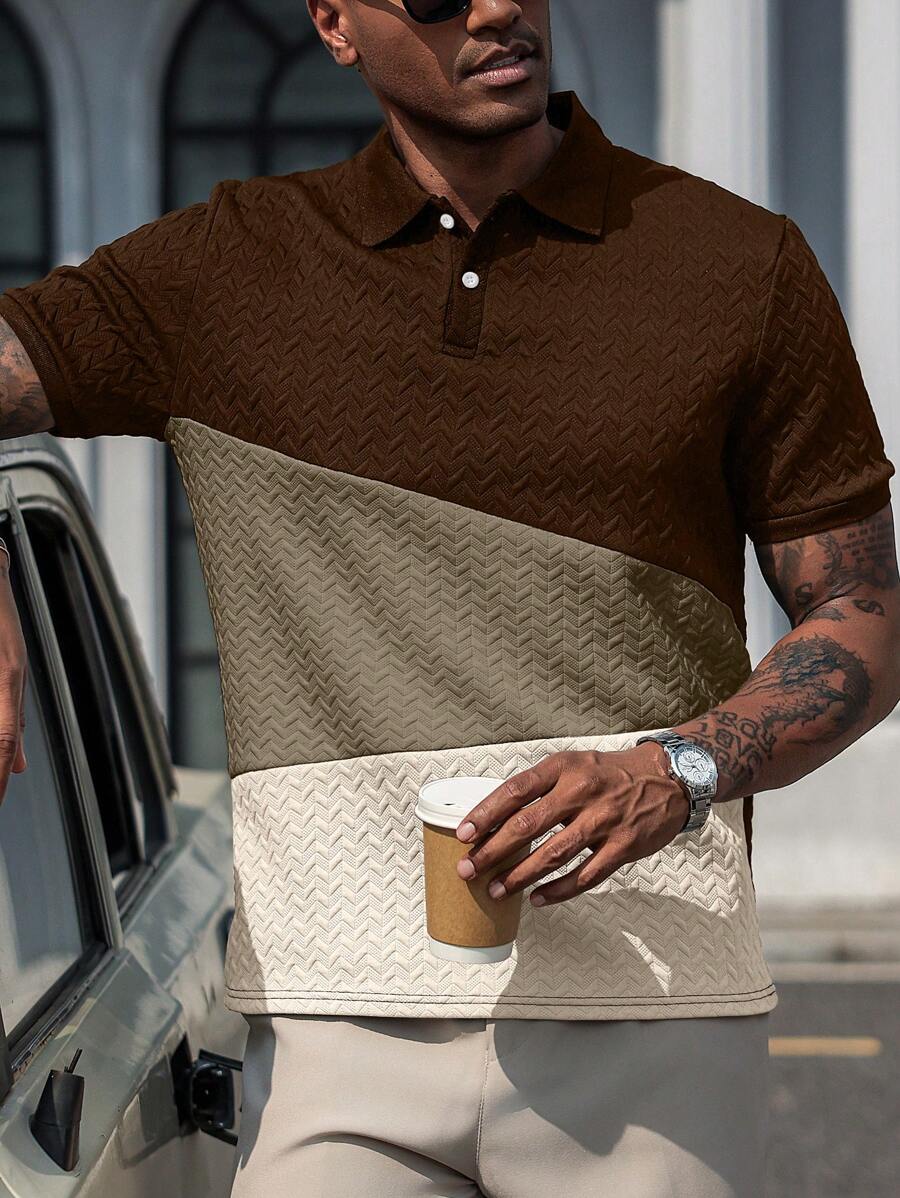 Mens Polo Shirt Geometric Jacquard Knit Short Sleeve – Balvex