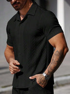 Mens Short Sleeve Shirt Solid Color Single-Breasted Casual – Vanto