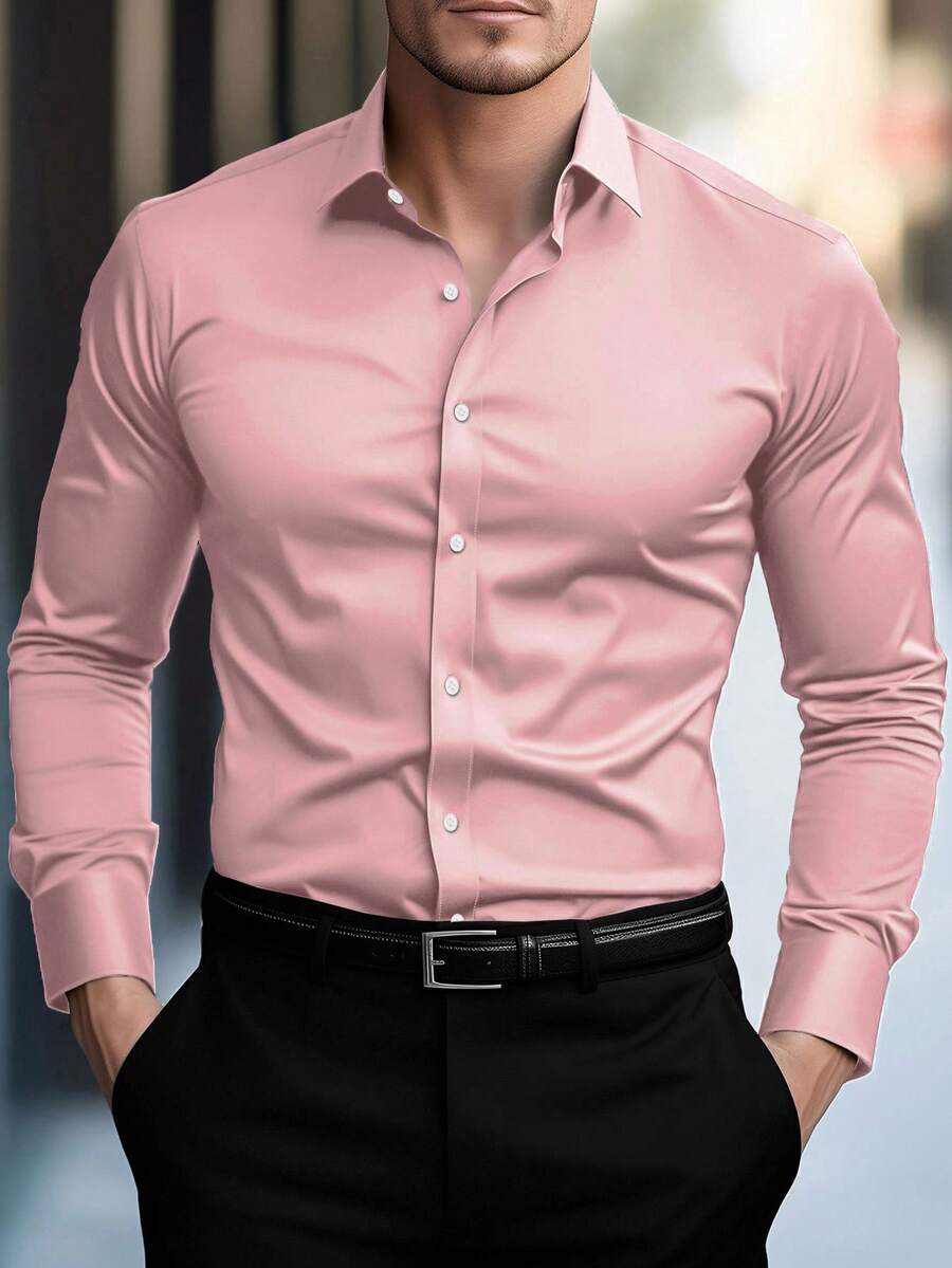 Shirt Shop Stand Collar Button-Up Long Sleeve Polyester Stretch – Marvo