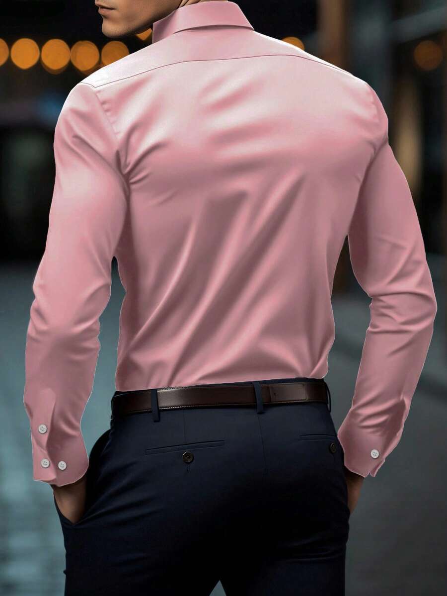 Shirt Shop Stand Collar Button-Up Long Sleeve Polyester Stretch – Marvo