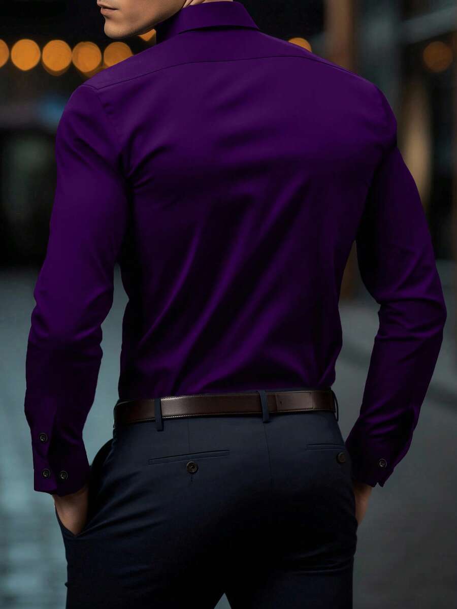 Shirt Shop Stand Collar Button-Up Long Sleeve Polyester Stretch – Marvo
