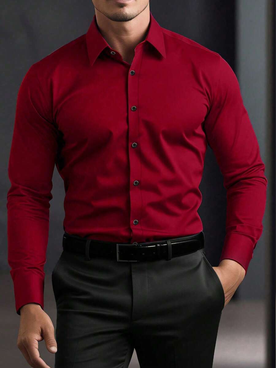 Shirt Shop Stand Collar Button-Up Long Sleeve Polyester Stretch – Marvo