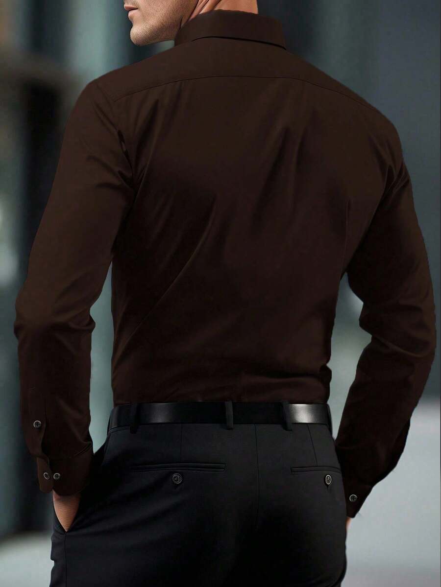 Shirt Shop Stand Collar Button-Up Long Sleeve Polyester Stretch – Marvo