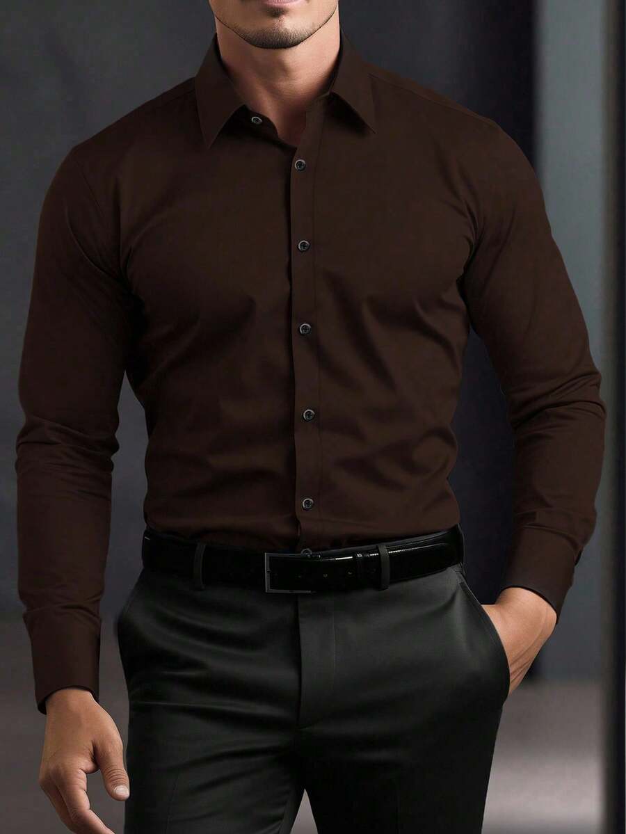 Shirt Shop Stand Collar Button-Up Long Sleeve Polyester Stretch – Marvo