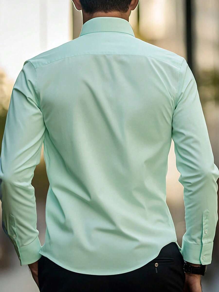 Shirt Shop Stand Collar Button-Up Long Sleeve Polyester Stretch – Marvo