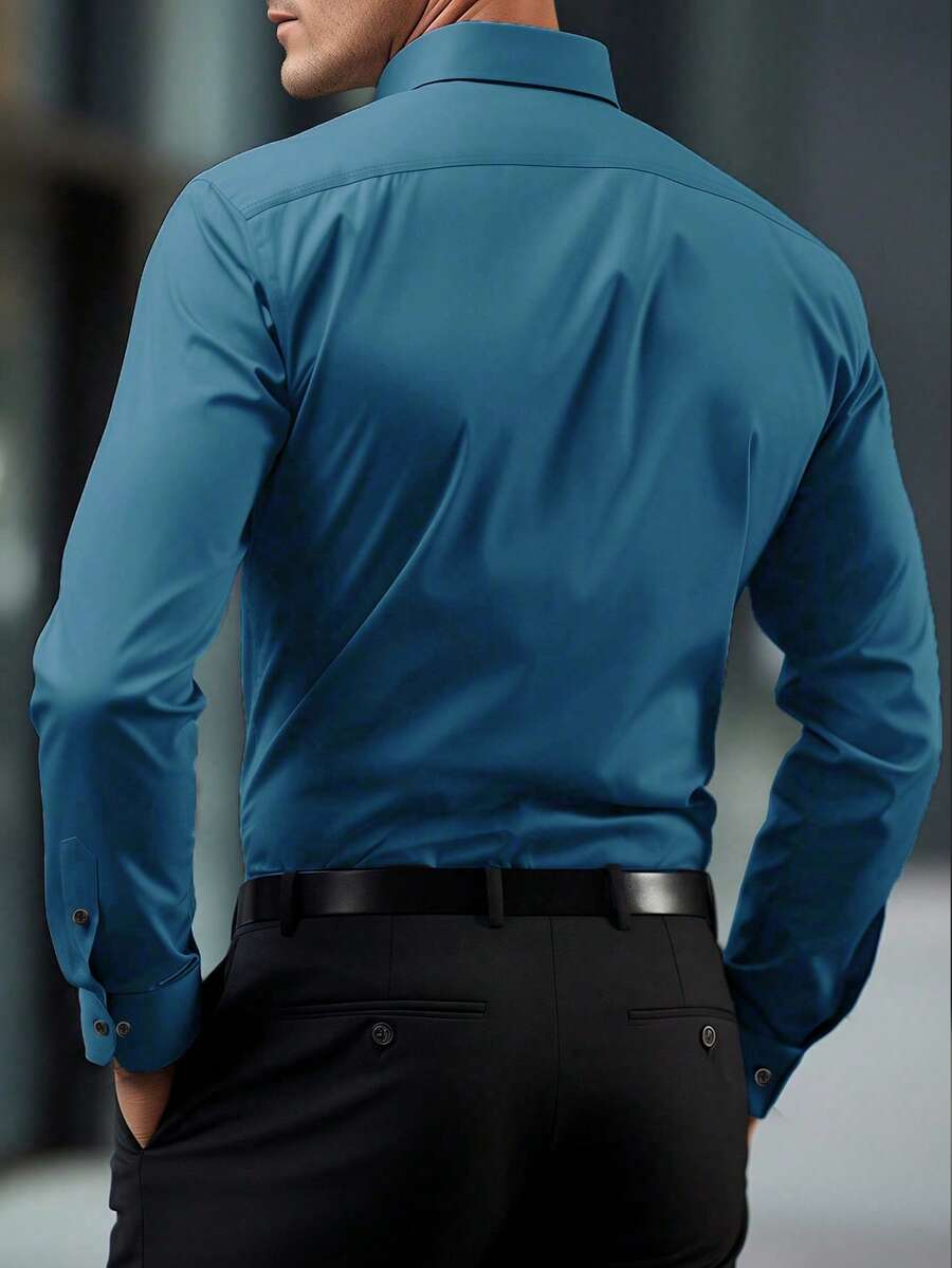 Shirt Shop Stand Collar Button-Up Long Sleeve Polyester Stretch – Marvo
