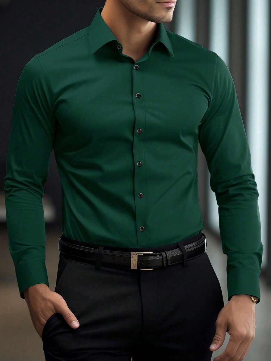 Shirt Shop Stand Collar Button-Up Long Sleeve Polyester Stretch – Marvo