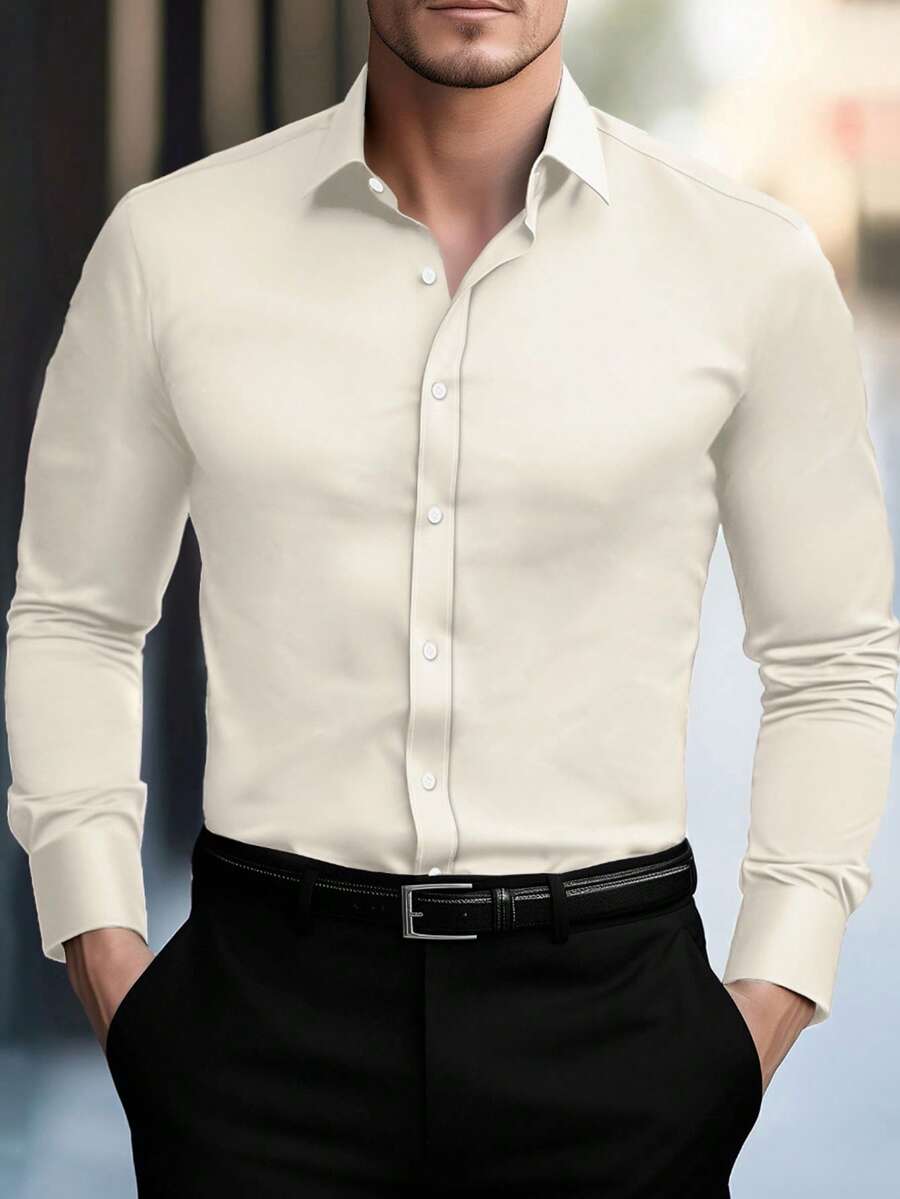 Shirt Shop Stand Collar Button-Up Long Sleeve Polyester Stretch – Marvo