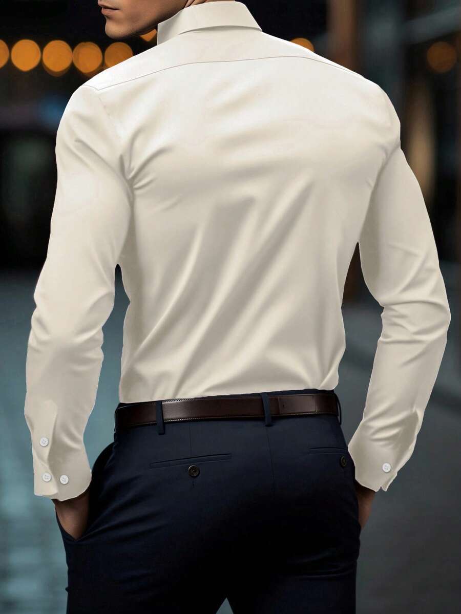 Shirt Shop Stand Collar Button-Up Long Sleeve Polyester Stretch – Marvo