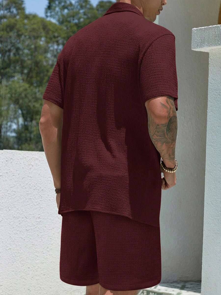 Mens Pant and Shirt Set Jacquard Short Sleeve Button-Up – Tarlen