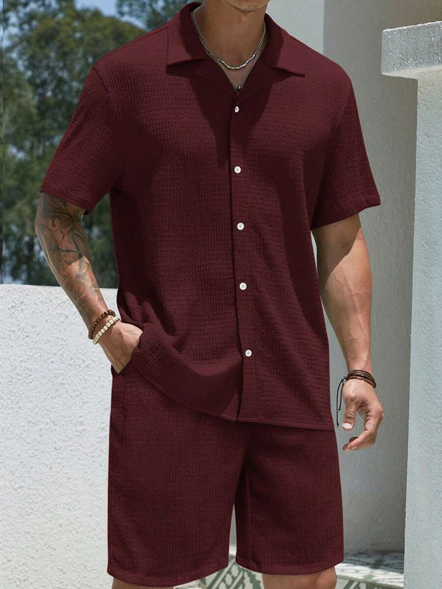Mens Pant and Shirt Set Jacquard Short Sleeve Button-Up – Tarlen