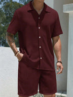 Mens Pant and Shirt Set Jacquard Short Sleeve Button-Up – Tarlen