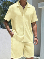 Mens Pant and Shirt Set Jacquard Short Sleeve Button-Up – Tarlen