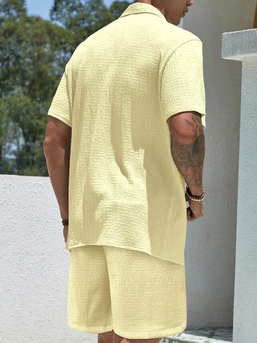Mens Pant and Shirt Set Jacquard Short Sleeve Button-Up – Tarlen