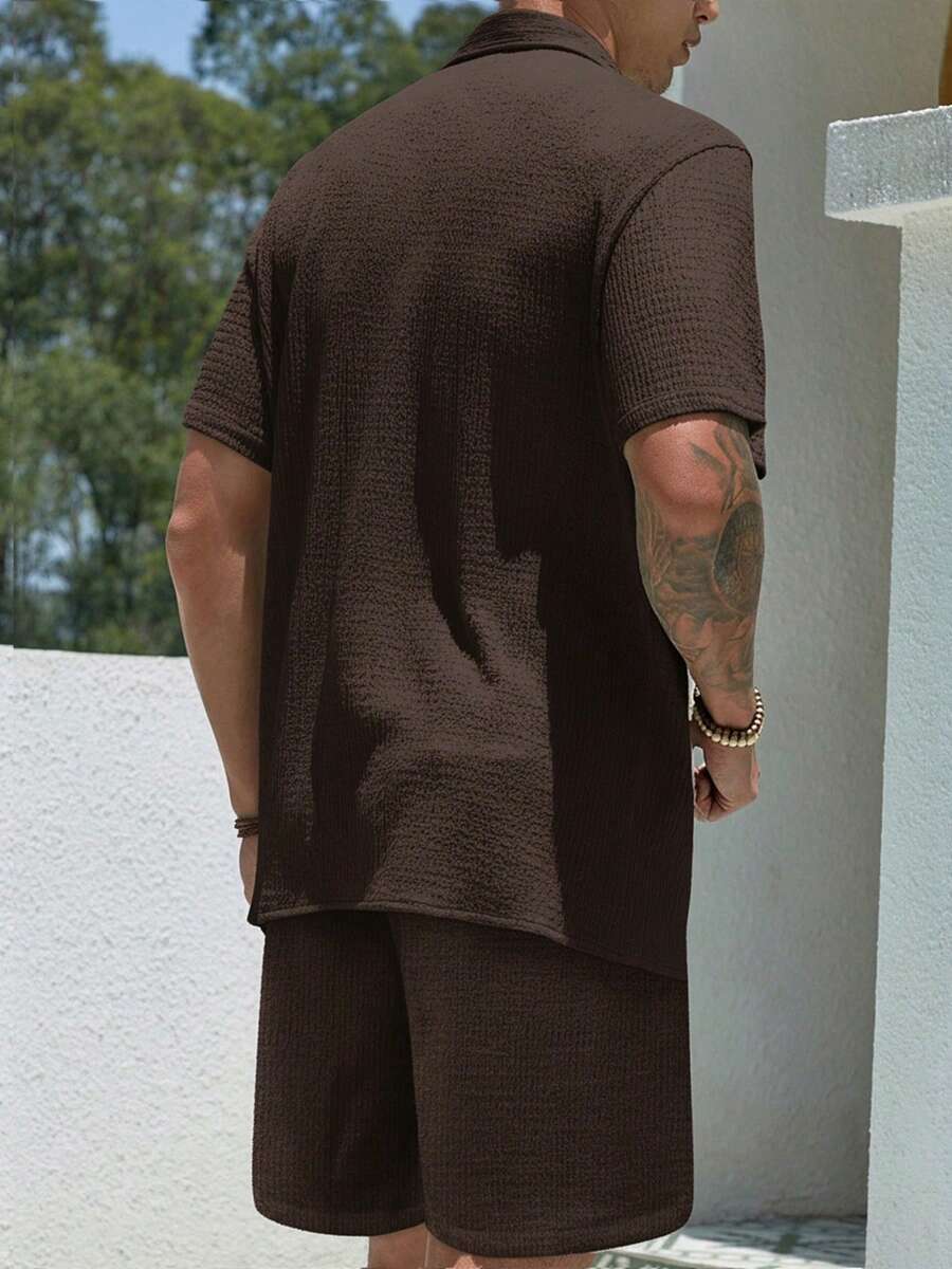 Mens Pant and Shirt Set Jacquard Short Sleeve Button-Up – Tarlen