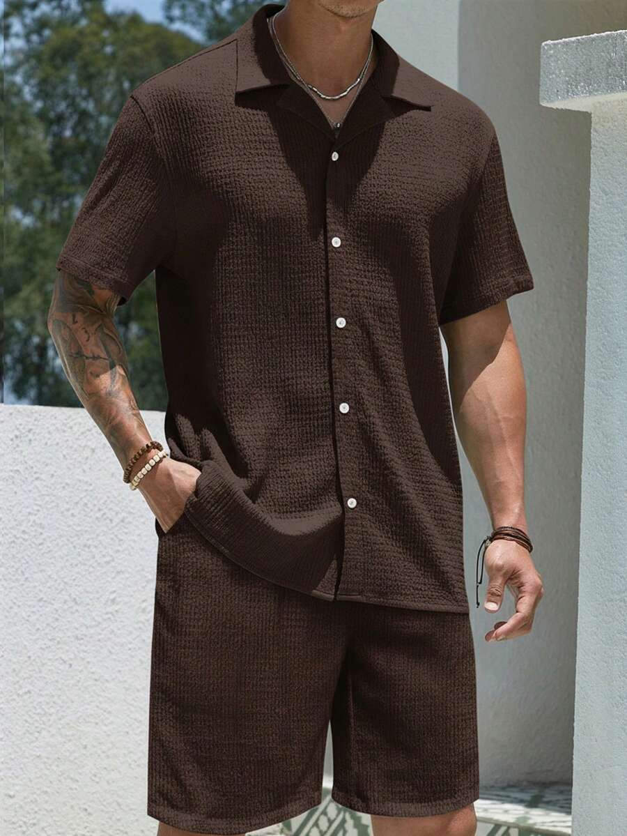 Mens Pant and Shirt Set Jacquard Short Sleeve Button-Up – Tarlen