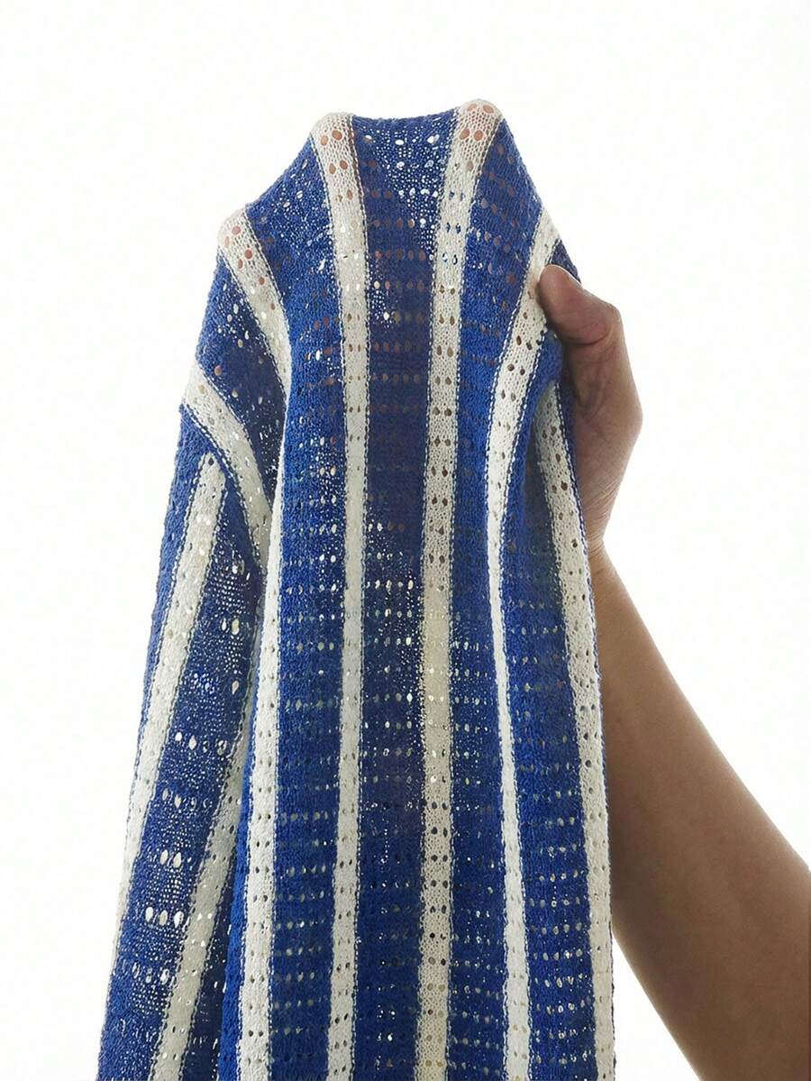 Mens Short Sleeve Crochet Knit Shirt Stripe Button Front – Drenval