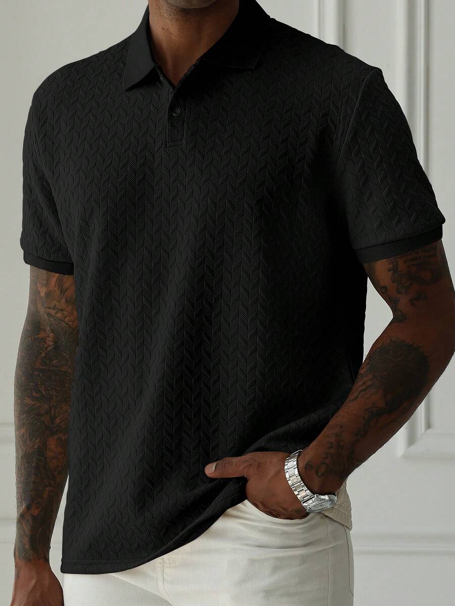 Mens Polo Shirt Geometric Jacquard Knit Short Sleeve – Balvex
