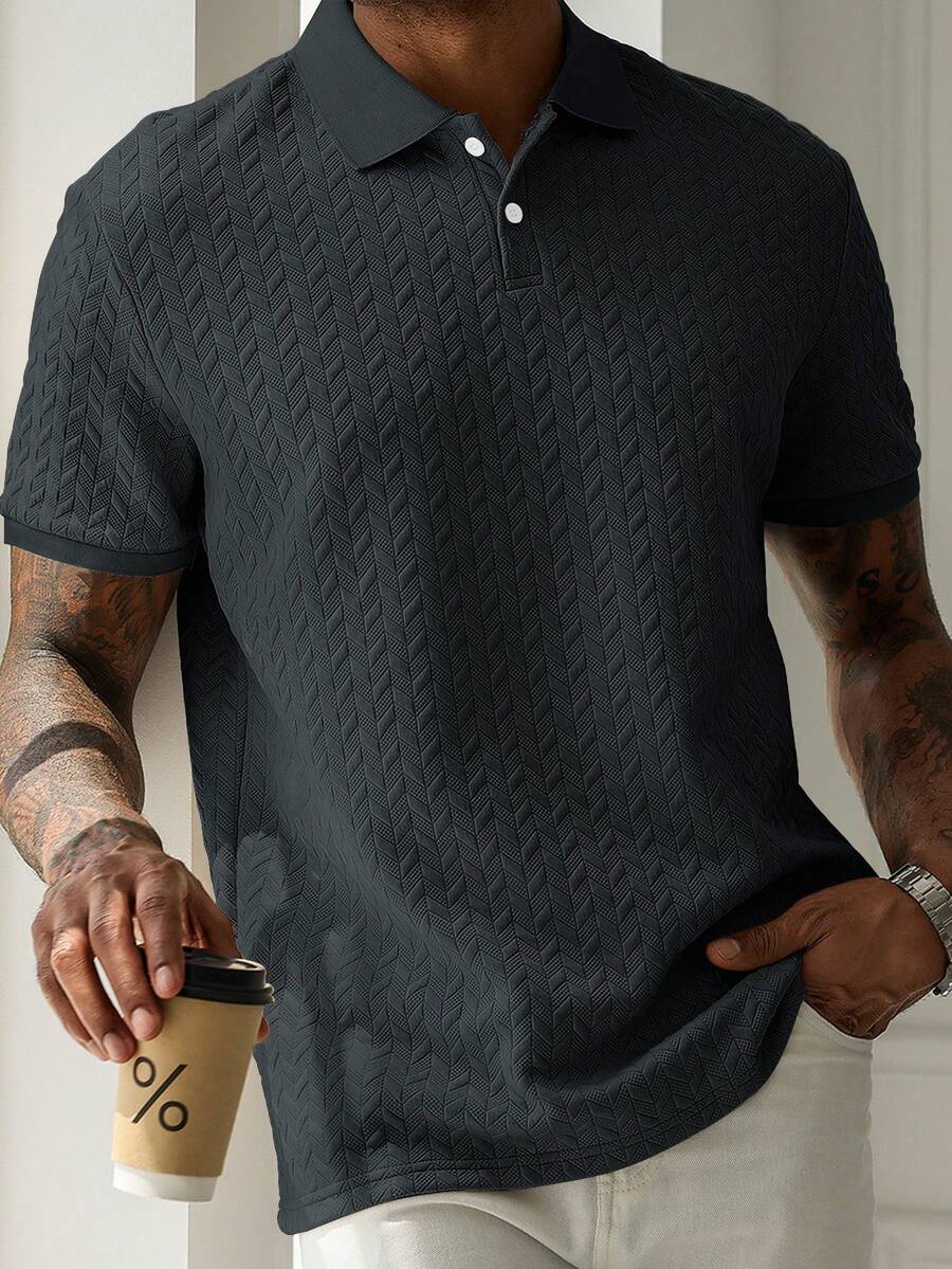 Mens Polo Shirt Geometric Jacquard Knit Short Sleeve – Balvex