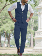 Mens Pant and Vest Set Woven Polyester V-Neck Sleeveless 2-Piece Formal – Galso