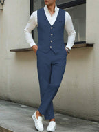 Mens Pant and Vest Set Woven Polyester V-Neck Sleeveless 2-Piece Formal – Galso
