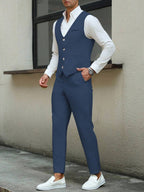 Mens Pant and Vest Set Woven Polyester V-Neck Sleeveless 2-Piece Formal – Galso