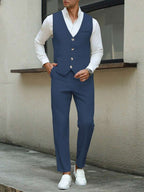 Mens Pant and Vest Set Woven Polyester V-Neck Sleeveless 2-Piece Formal – Galso