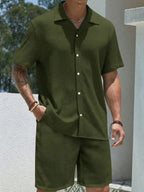 Mens Pant and Shirt Set Jacquard Short Sleeve Button-Up – Tarlen