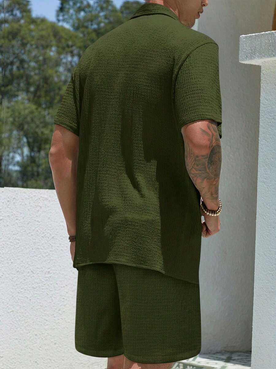 Mens Pant and Shirt Set Jacquard Short Sleeve Button-Up – Tarlen