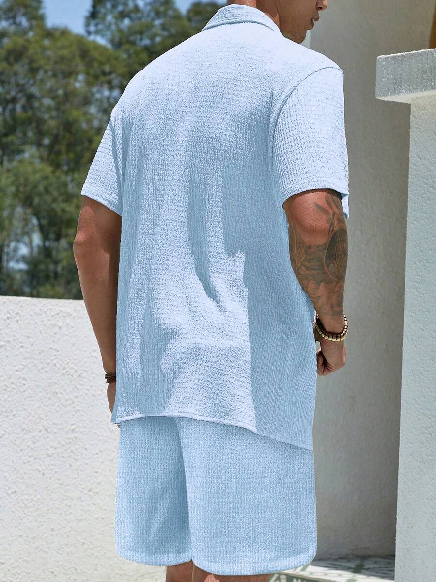Mens Pant and Shirt Set Jacquard Short Sleeve Button-Up – Tarlen