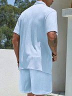 Mens Pant and Shirt Set Jacquard Short Sleeve Button-Up – Tarlen