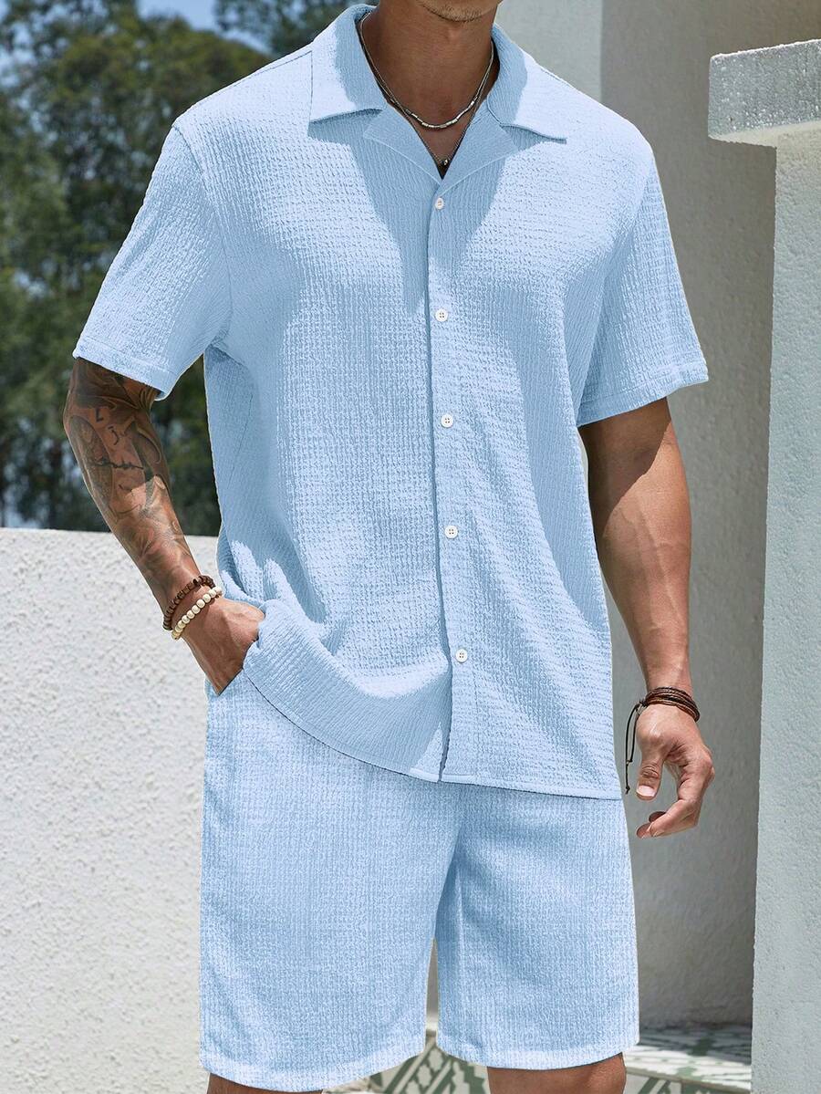 Mens Pant and Shirt Set Jacquard Short Sleeve Button-Up – Tarlen