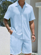 Mens Pant and Shirt Set Jacquard Short Sleeve Button-Up – Tarlen