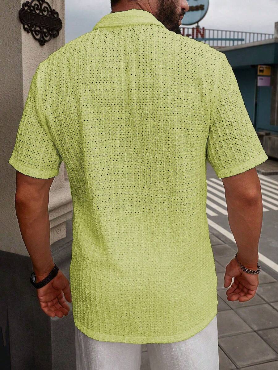 Shirt Shop Textured Mesh Cuban Collar Short Sleeve Shirt – Ralven